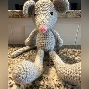 Handmade Gray and Pink Crochet Mouse Toy